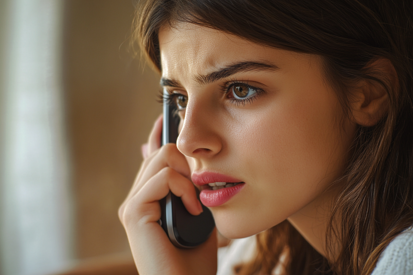 A worried woman talking on the phone | Source: Midjourney