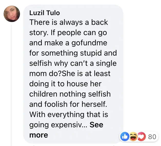Luzil Tulo's comment on Kara Hoppo's GoFundMe initiative | Source: Facebook.com/DailyMailUK