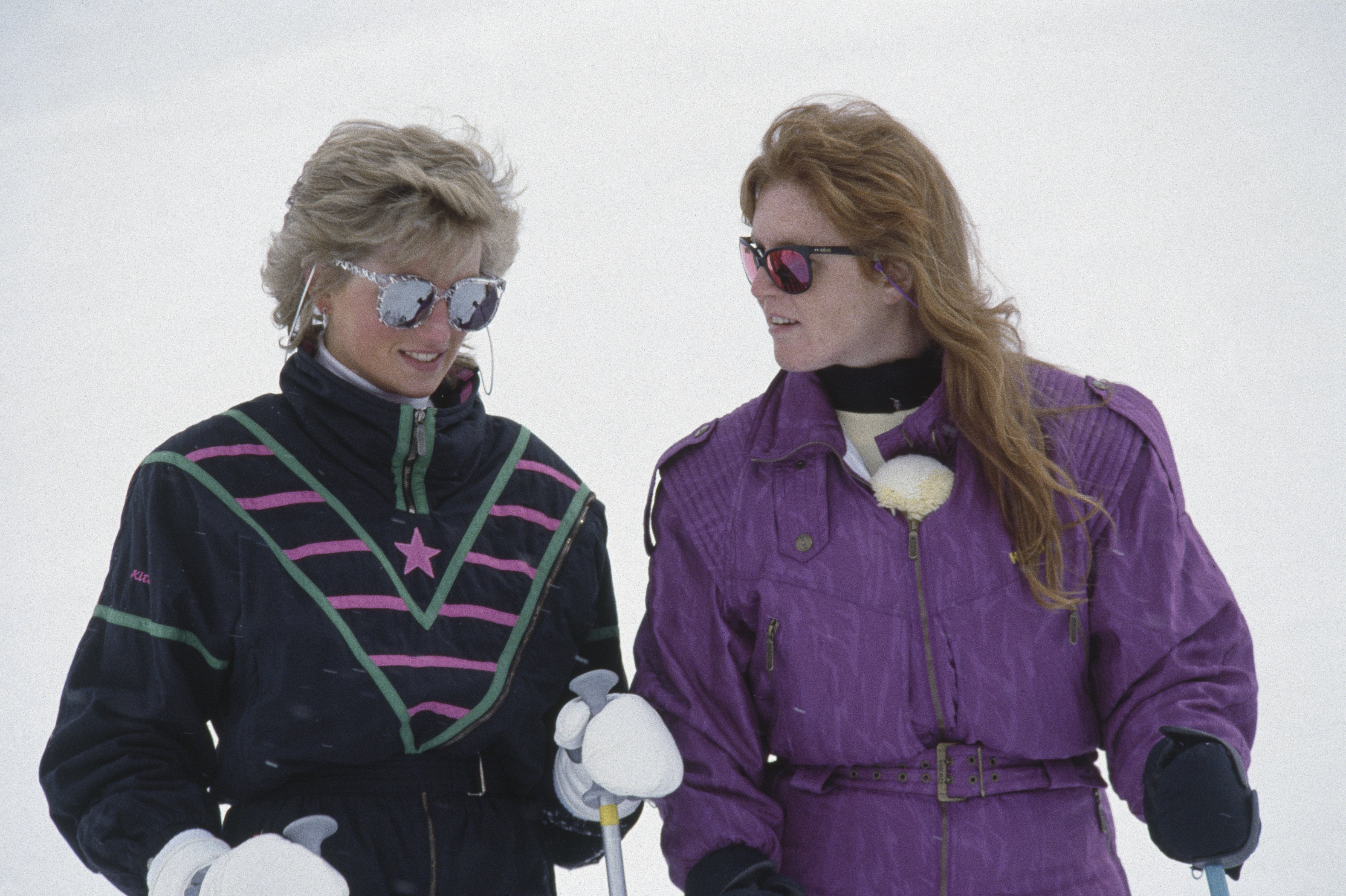 Princess Diana with the Duchess of York, Sarah Ferguson during a skiing holiday in Klosters, Switzerland, on March 9, 1988. / Source: Getty Images