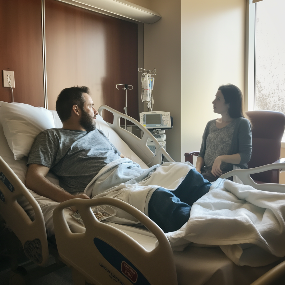 A couple arguing in a hospital room | Source: Midjourney