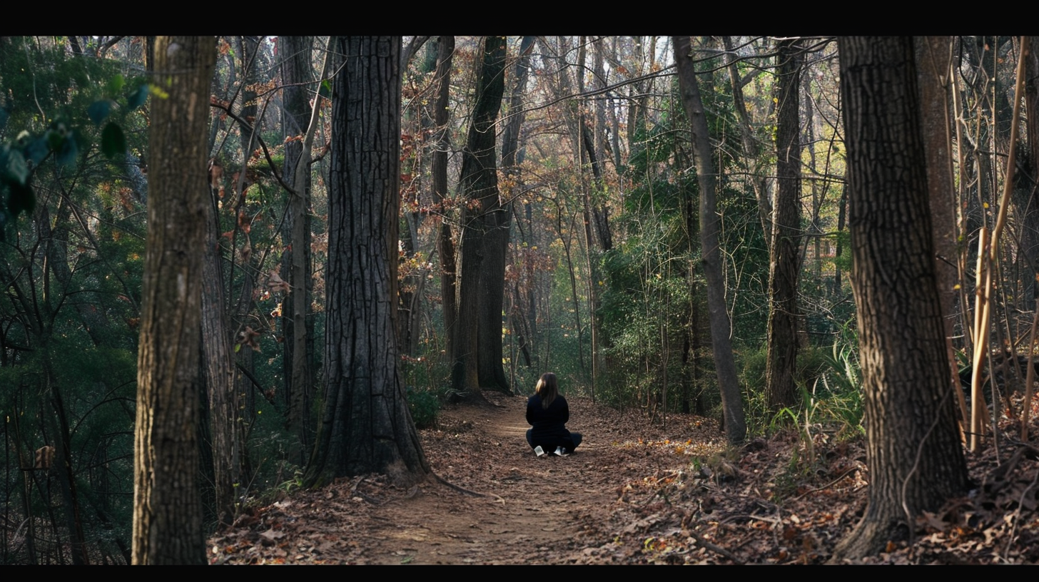 Woman sitting alone in woods | Source: Midjourney