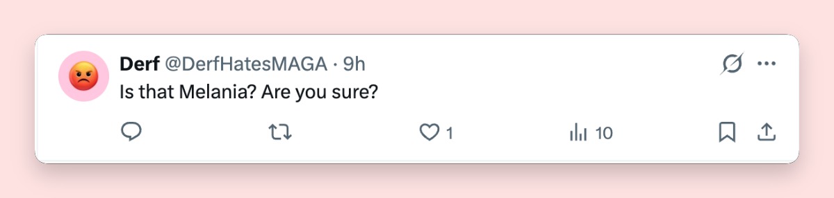 The first lady's reflective sunglasses quickly became one of the night's biggest talking points. One viewer's blunt question captured the skepticism spreading across social media. | Source: X/@LangmanVince