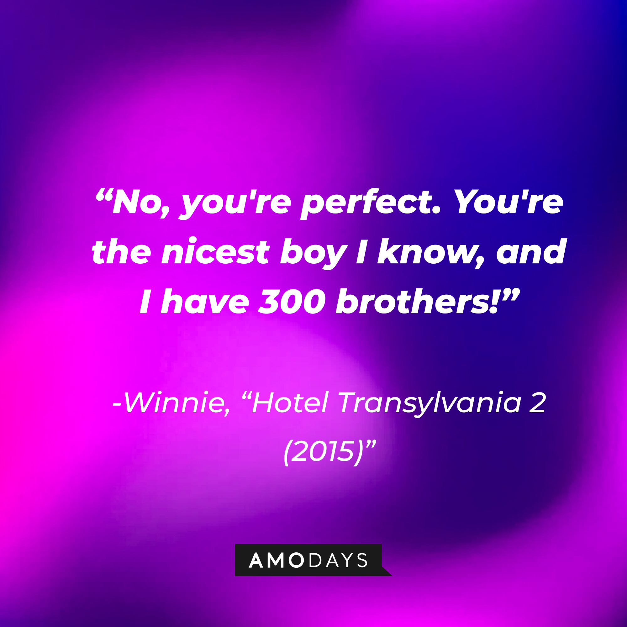 Winnie's quote: “No, you're perfect. You're the nicest boy I know, and I have 300 brothers!” | Source: Amodays