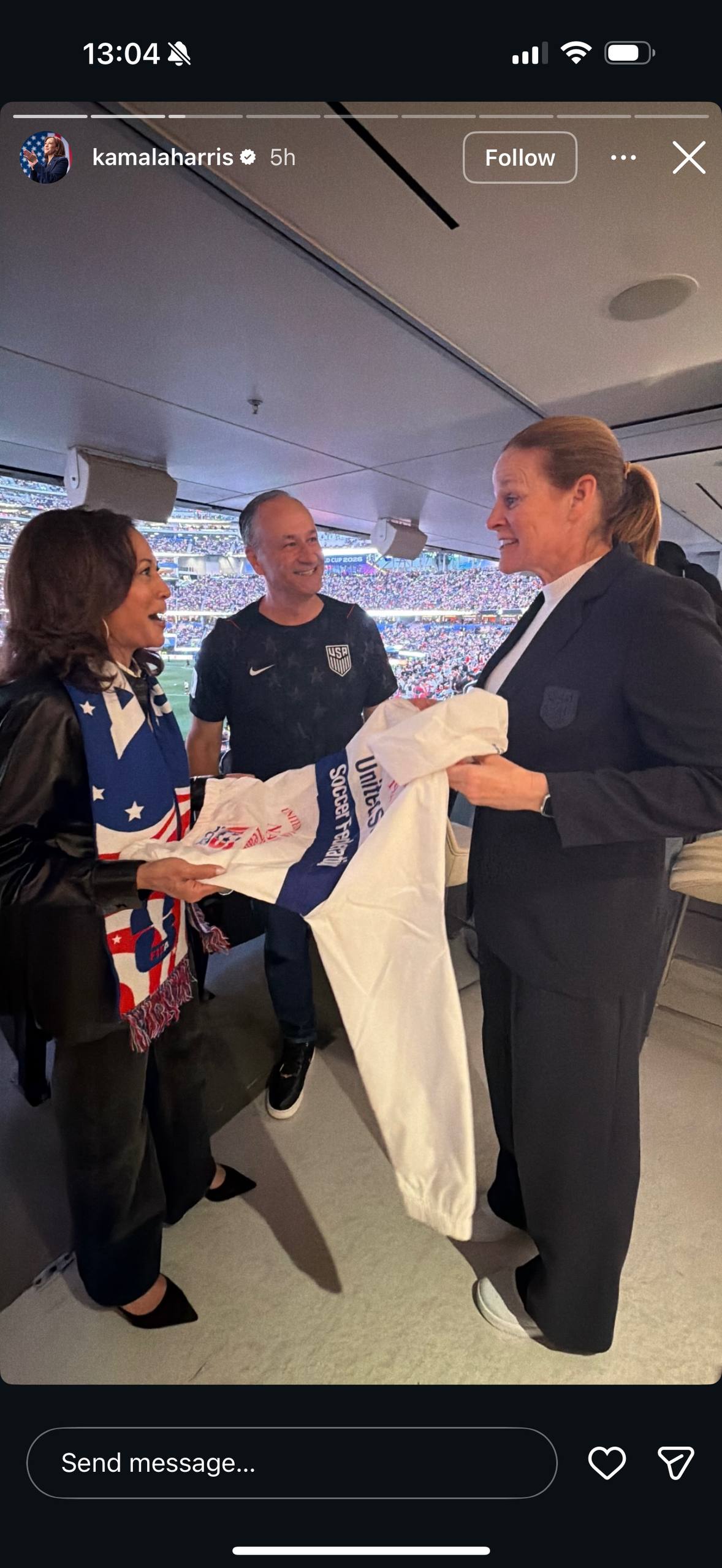 She was so excited to also receive an official team jacket. | Source: Instagram/kamalaharris