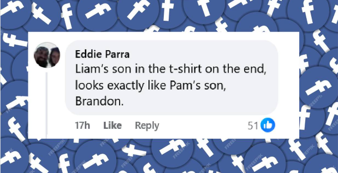 A fan's reaction to the resemblance between Liam Neeson and Pamela Anderson's sons, from a post dated July 29, 2025 | Source: Facebook/mtvuk