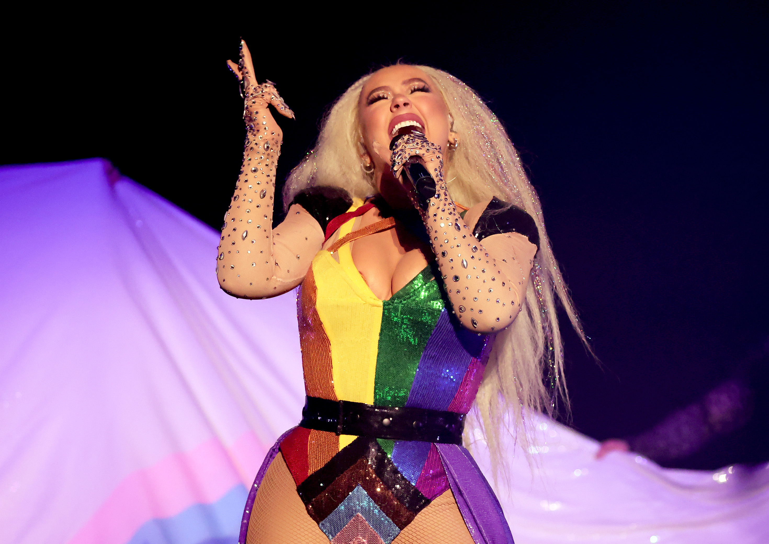 Christina Aguilera performs at the official in-person music event "LA Pride In The Park" at Los Angeles Historical Park on June 11, 2022, in Los Angeles, California. | Source: Getty Images