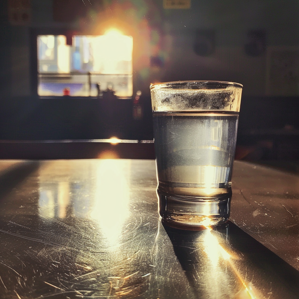 A glass of water on a table | Source: Midjourney