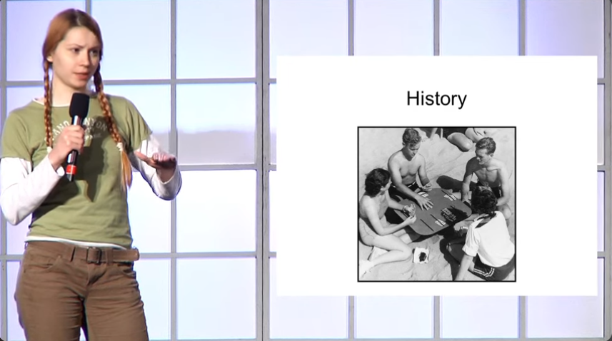 Mila Antonova presenting about the game Bridge, from a post dated July 10, 2010 | Source: Youtube/IgniteNYC