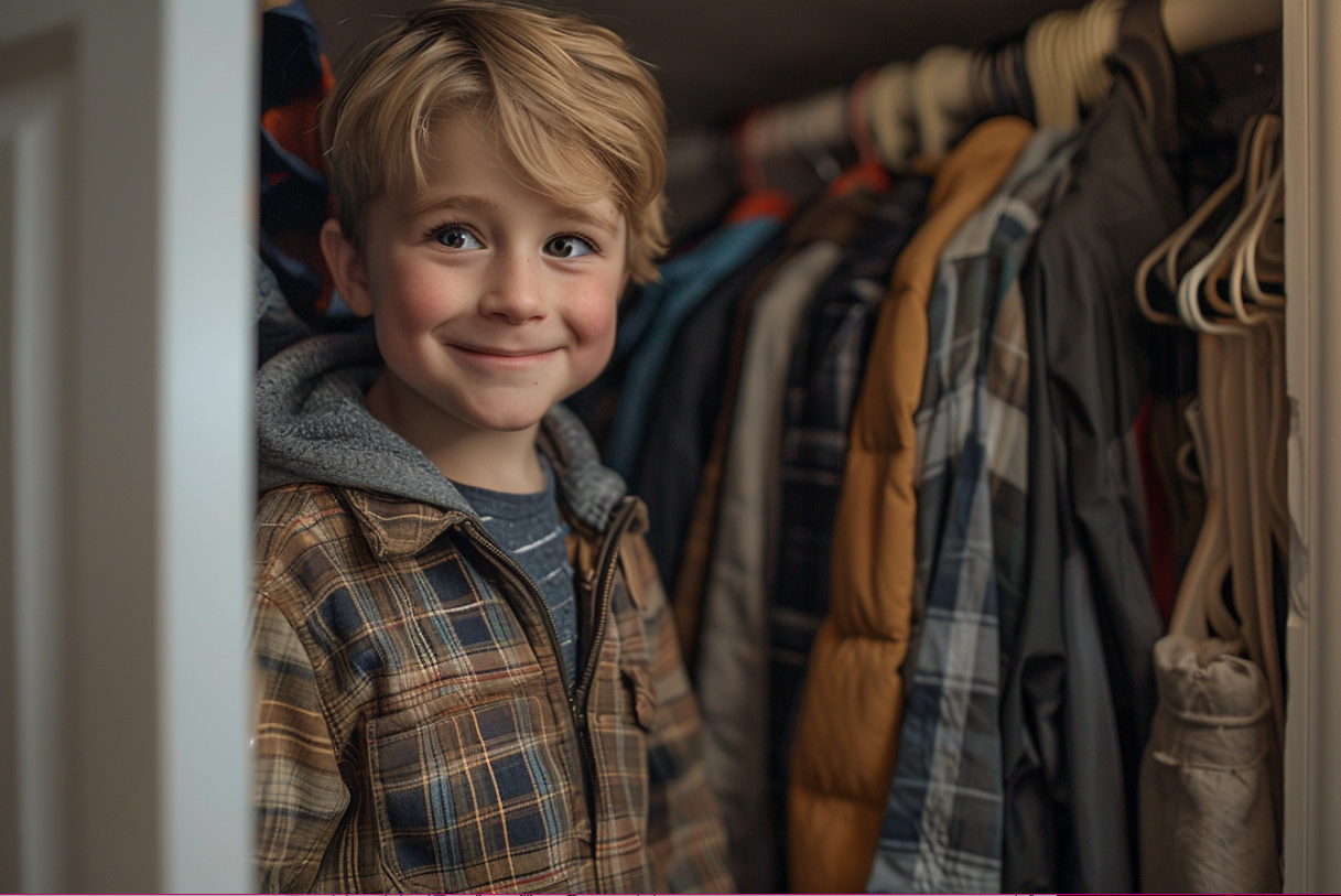 A young boy in a hallway closet | Source: Midjourney