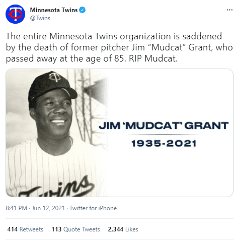 The Minnesota Twins posted a tribute for the late MLB player. | Photo: Twitter/Twins