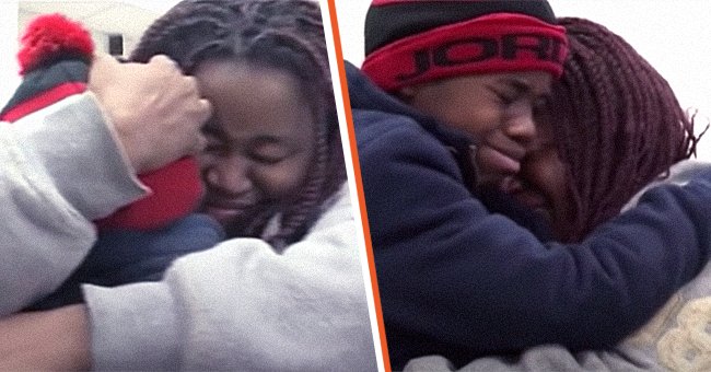 [Left] The immigrant mom reuniting with her son after 4 years; Mother and son share an emotional hug. | Source:  youtube.com/CBS Evening News 