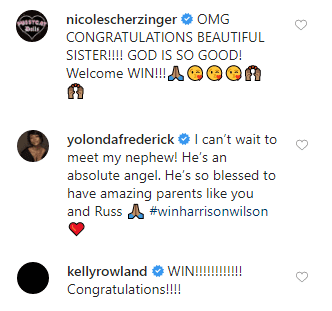 Nicole Scherzinger, Yolonda Frederick-Thompson and Kelly Rowland congratulating Ciara and Russel Wilson for welcoming their second son Will | Photo: Instagram/Ciara