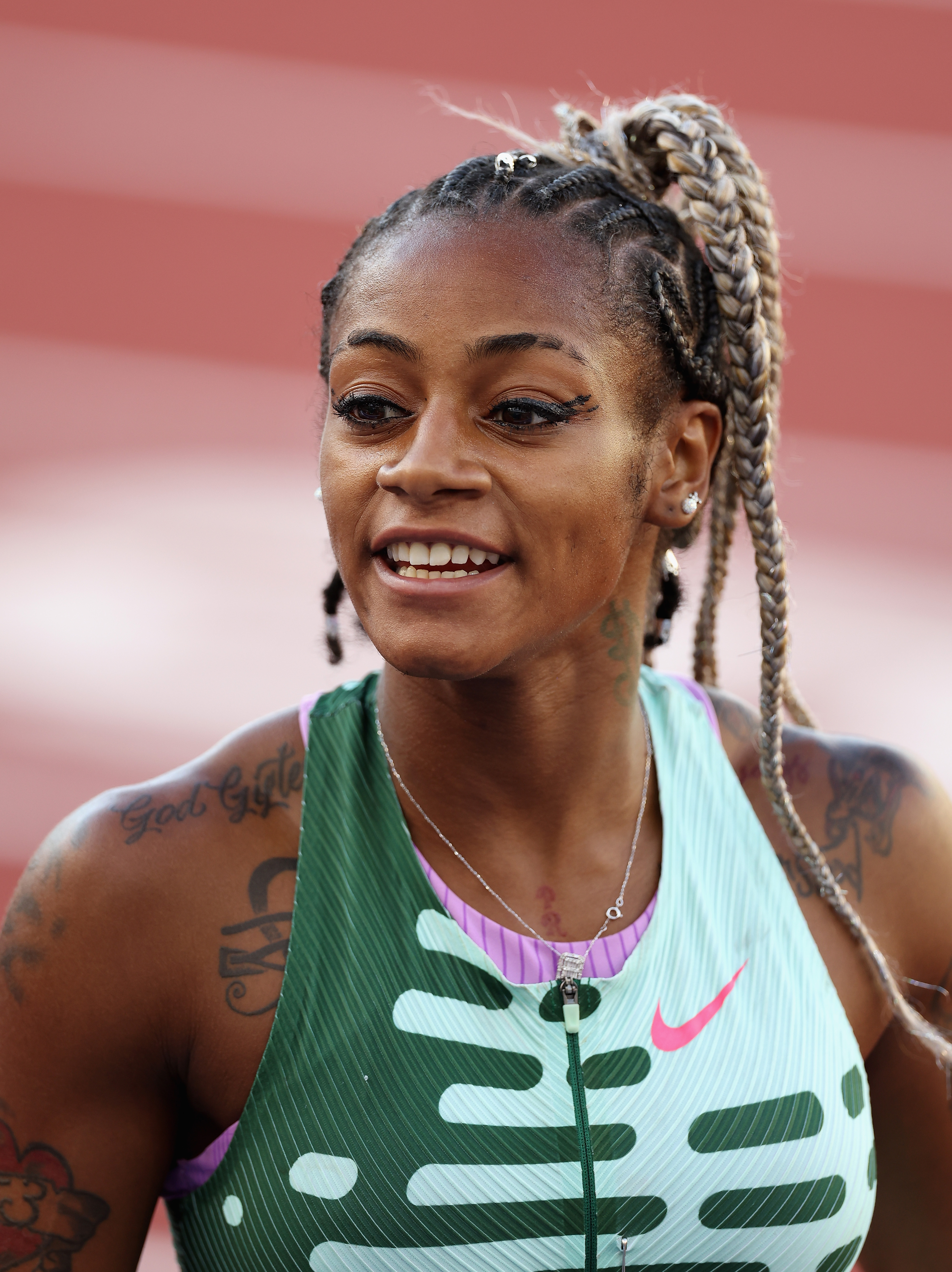 Sha'Carri Richardson reacts after finishing second place in the Women's 200m Final during the 2023 USATF Outdoor Championships on July 9, 2023, in Eugene, Oregon. | Source: Getty Images