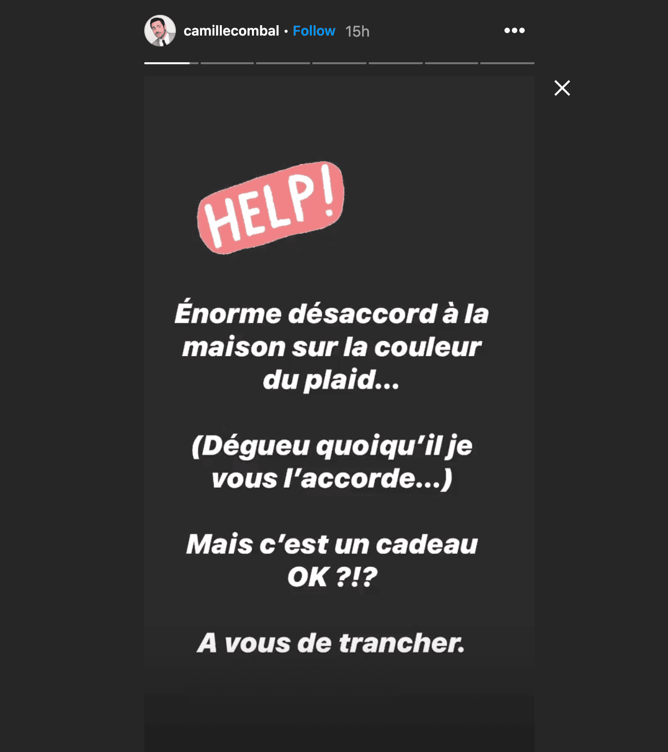 Capture d'écran de la story de Camille Combal | camillecombal - Instagram