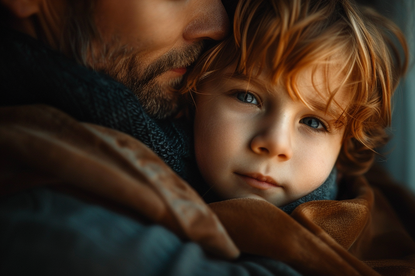 A father hugging his son | Source: Midjourney