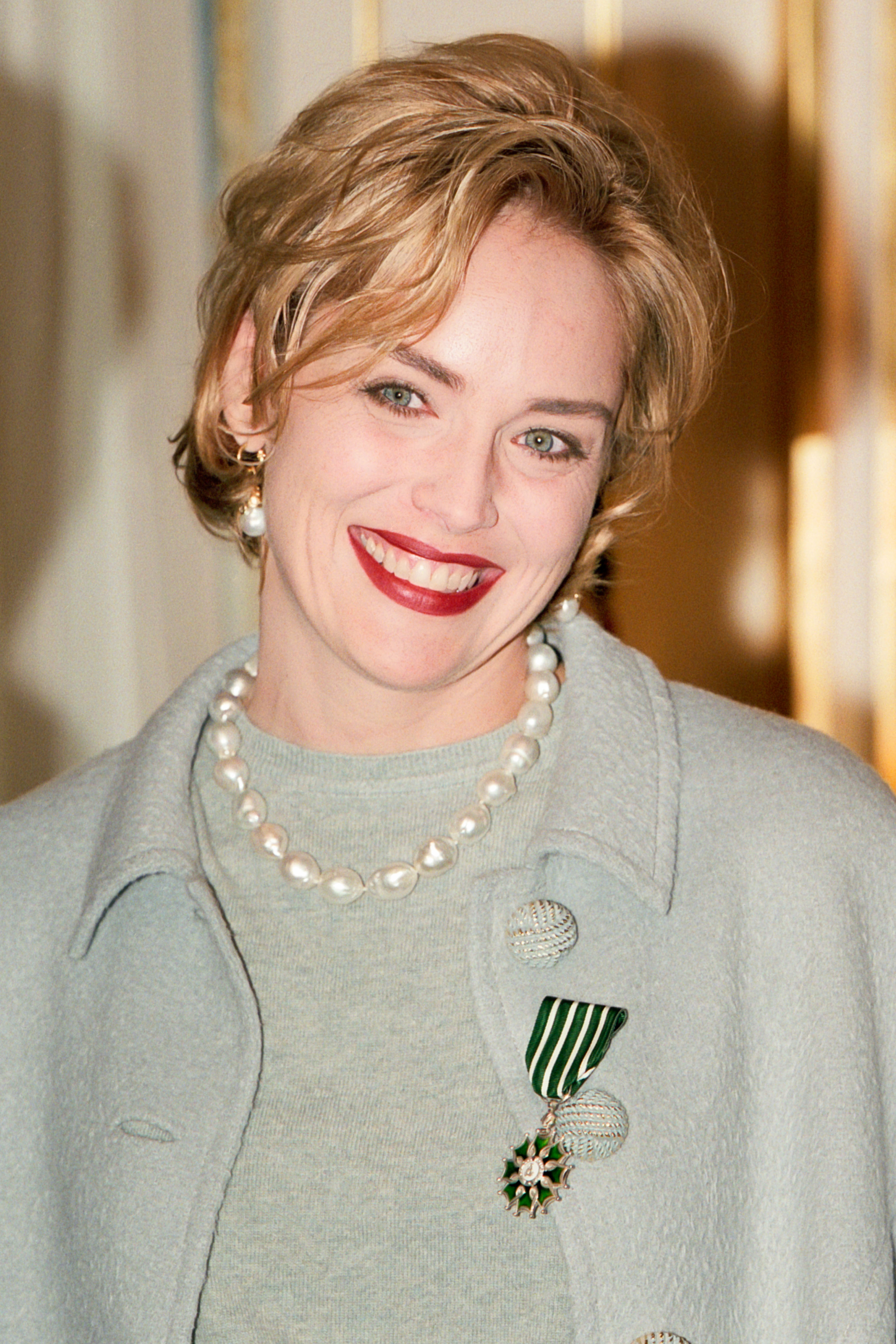 Sharon Stone honoured « Chevalier des Arts et Lettres » on October 24, 1995 in Paris, France. | Source: Getty Images