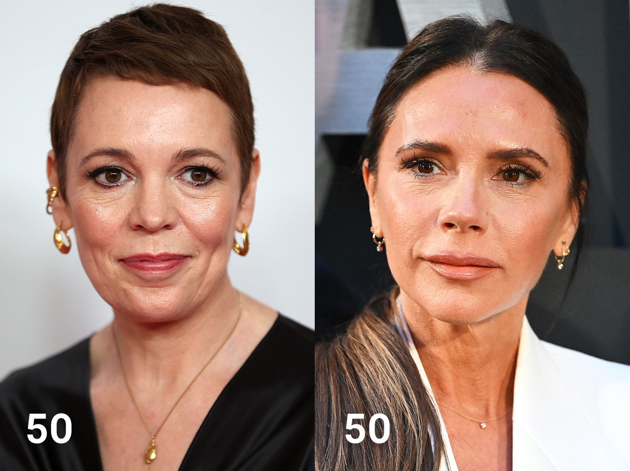 Olivia Colman in 2024 | Victoria Beckham in 2023 | Source: Getty Images