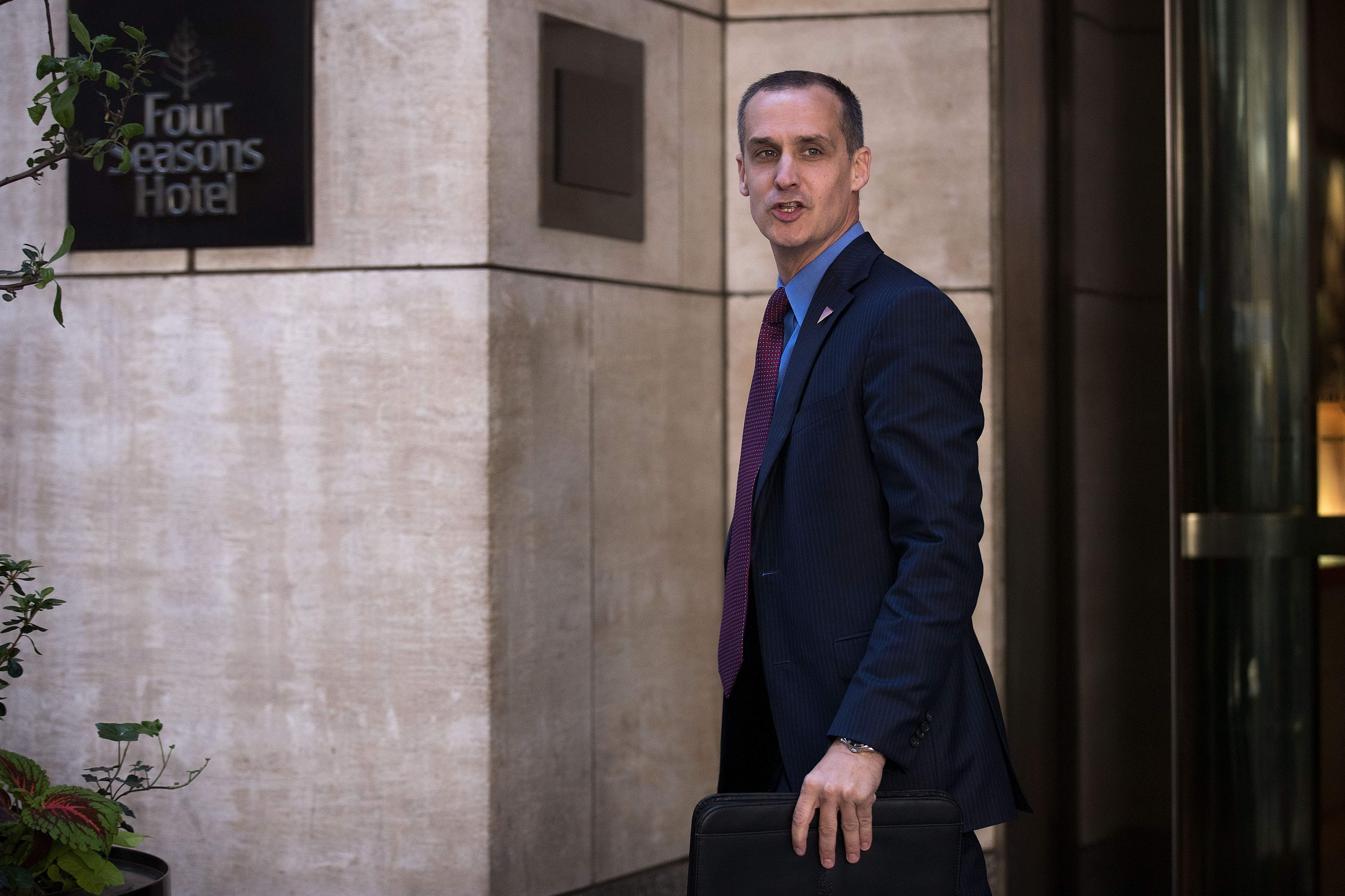 Corey Lewandowski leaving the Four Seasons Hotel after a meeting with Donald Trump and Republican donors in New York City on June 9, 2016. | Source: Getty Images