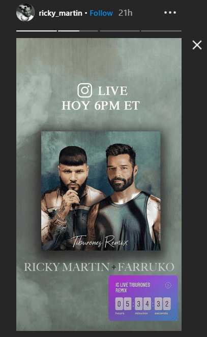  Captura de pantalla / Historia de instagram de Ricky Martin.I Foto: instagram.com/stories/ricky_martin/