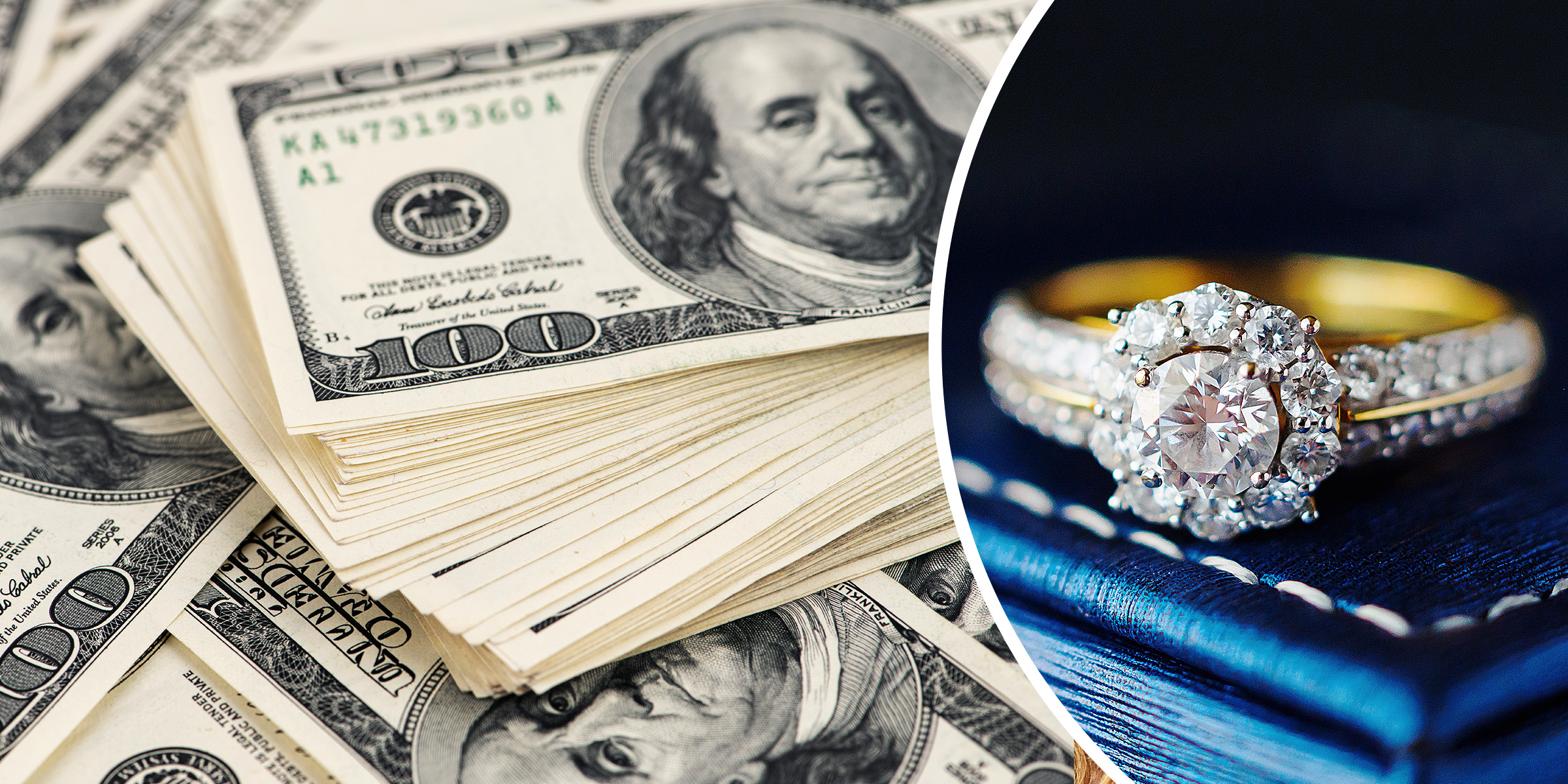 Dollar bills and an expensive diamond ring | Source: Shutterstock