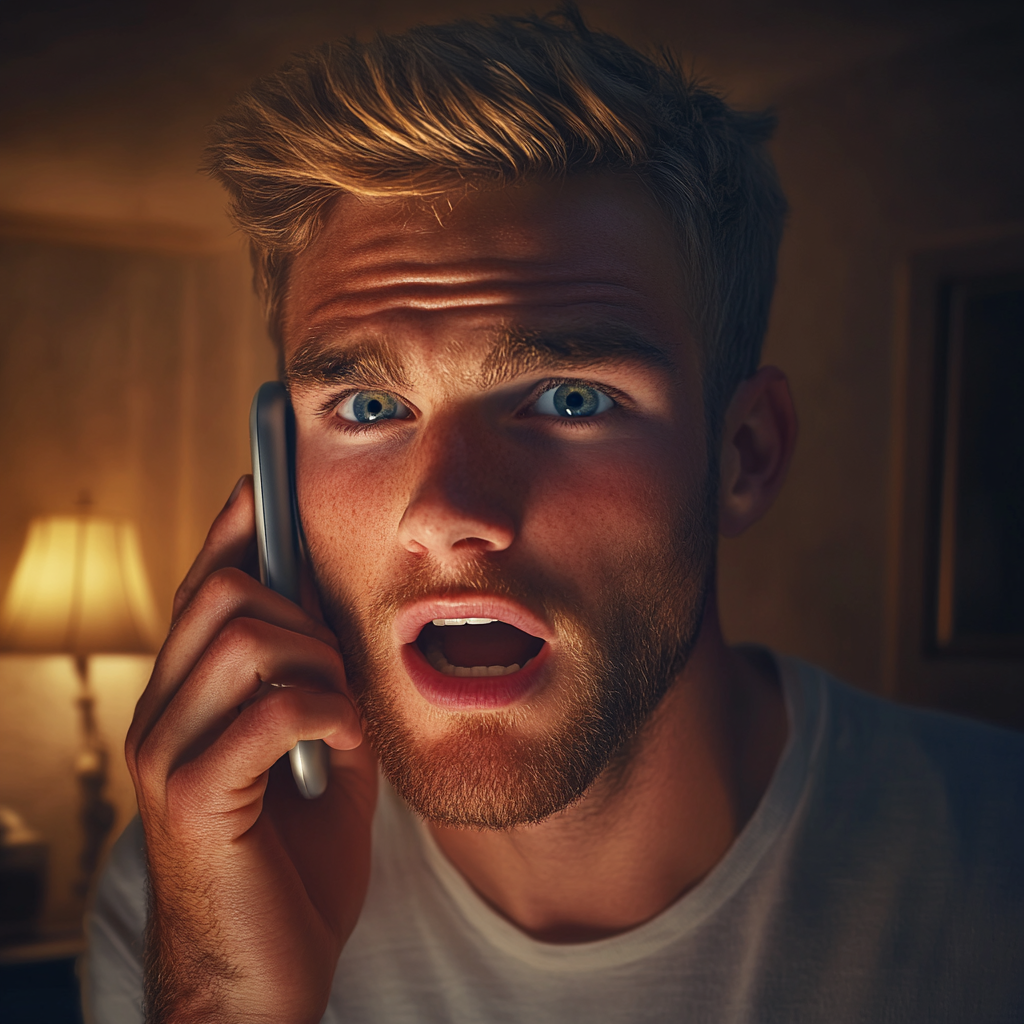 A startled man talking on the phone | Source: Midjourney