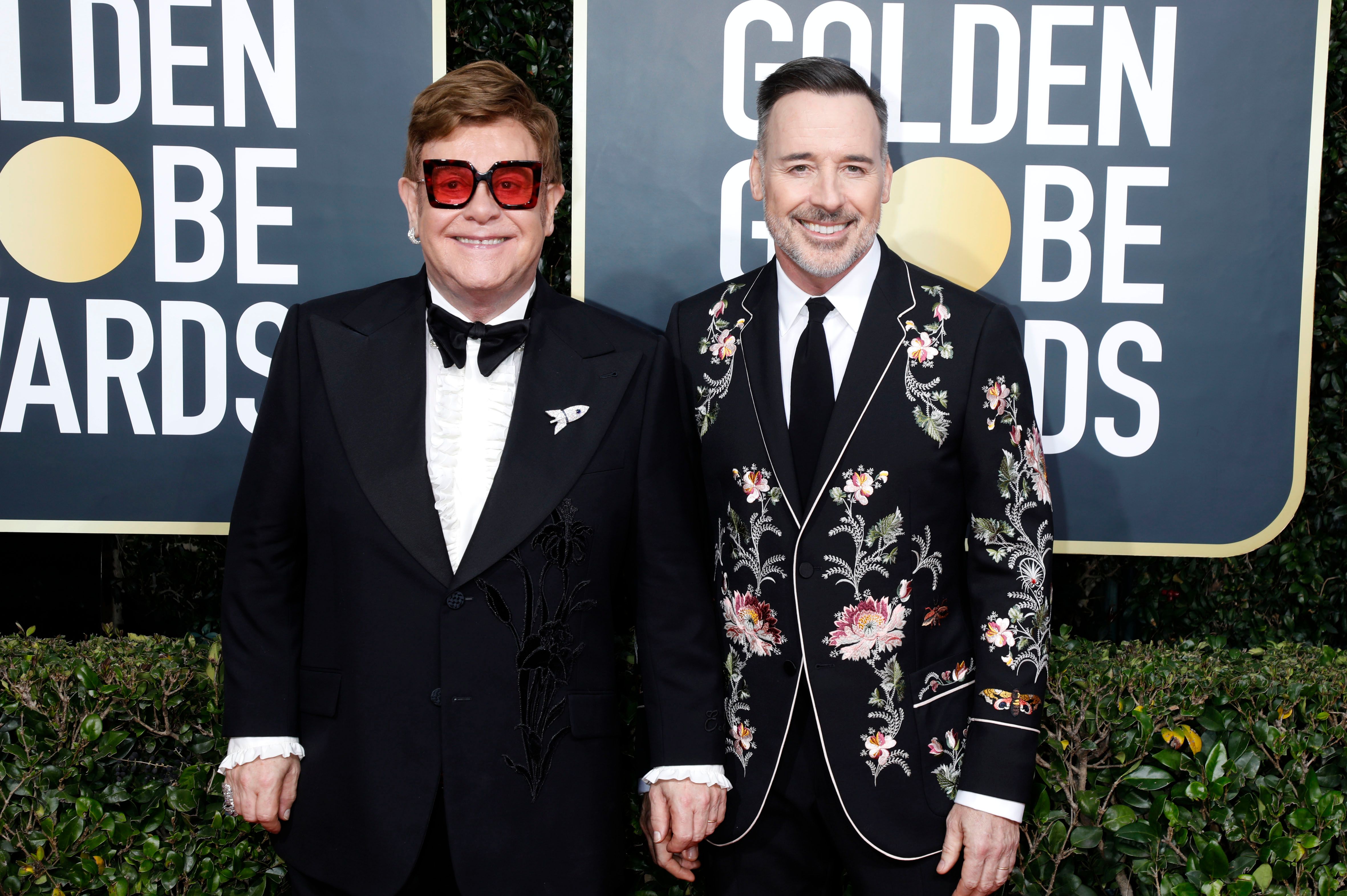 Elton John and David Furnish at the 77th Annual Golden Globe Awards on January 05, 2020, in Beverly Hills, California | Photo: P. Lehman/Barcroft Media/Getty Images