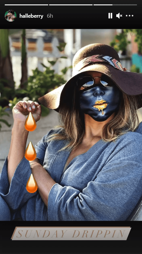 Popular actress Halle Berry posing in a unique face mask on Instagram | Photo: Instagram/halleberry