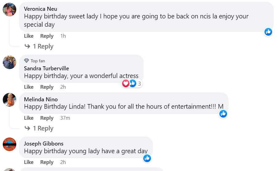 Fan comments on a Facebook post celebrating Linda Hunt's 78th birthday on April 3, 2023 | Source: Facebook/Sharing is Caring