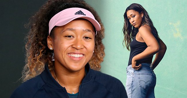 Pictured: Naomi Osaka at the 2019 Australian Open, and a screengrab of Naomi Osaka showcasing her latest collaboration with Levis | Source: Shutterstock and Instagram.com/naomiosaka