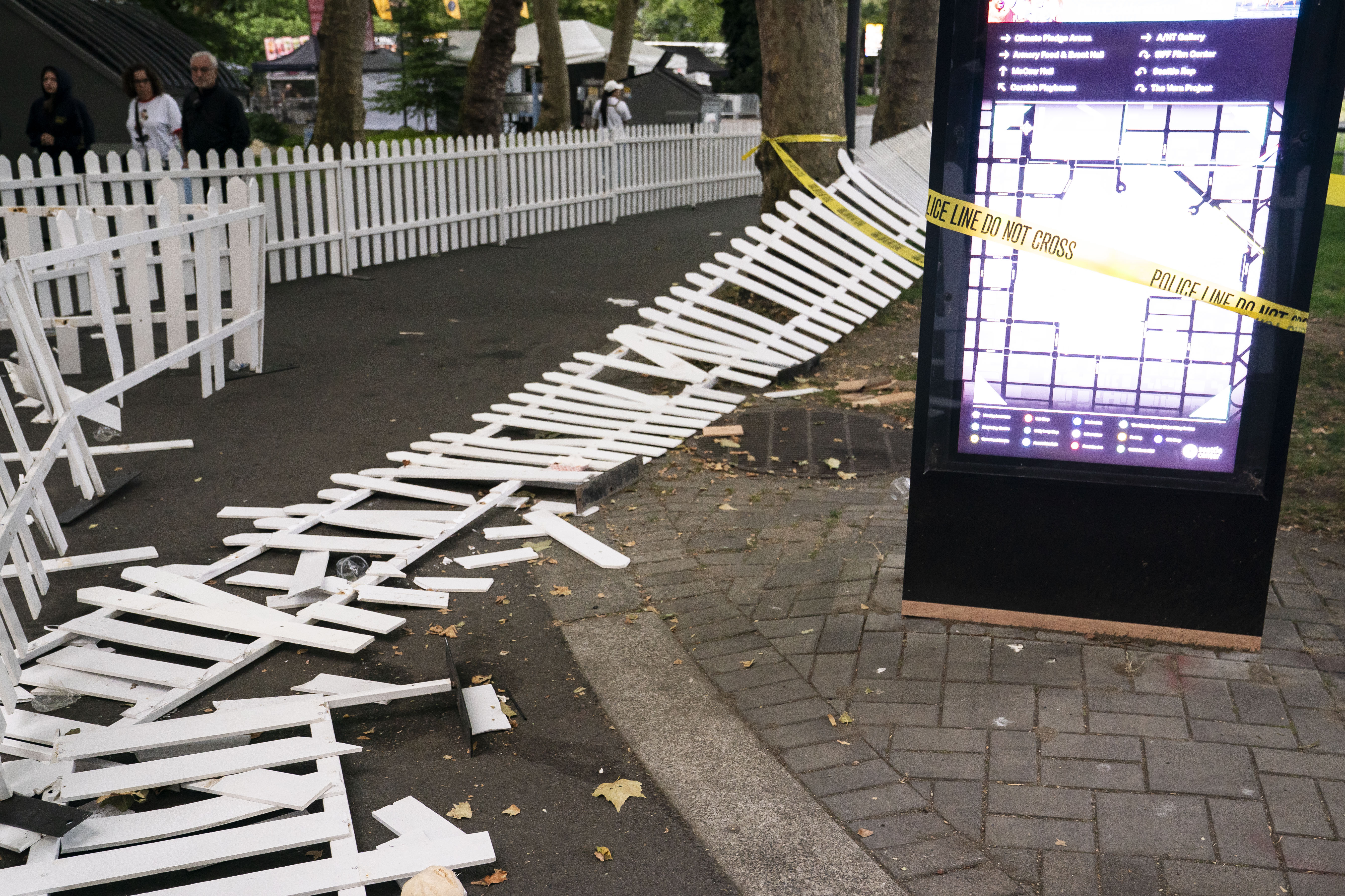 Damaged fencing lines part of the Seattle Center grounds after the deadly shooting during the Bite of Seattle festival. | Source: Getty Images