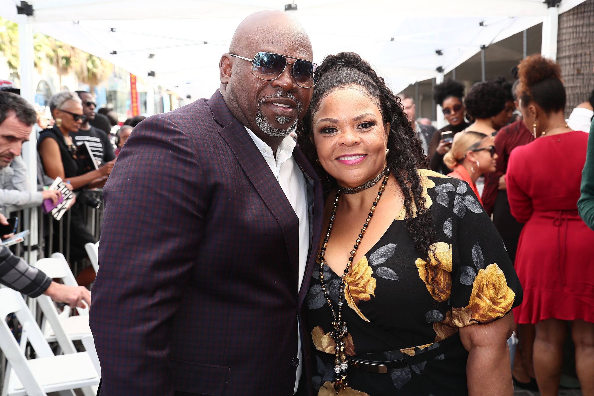 Tamela Mann and husband David Mann at the ceremony honoring Tyler Perry with a Star on the Hollywood Walk of Fame in 2019 in Hollywood, California | Source: Getty Images