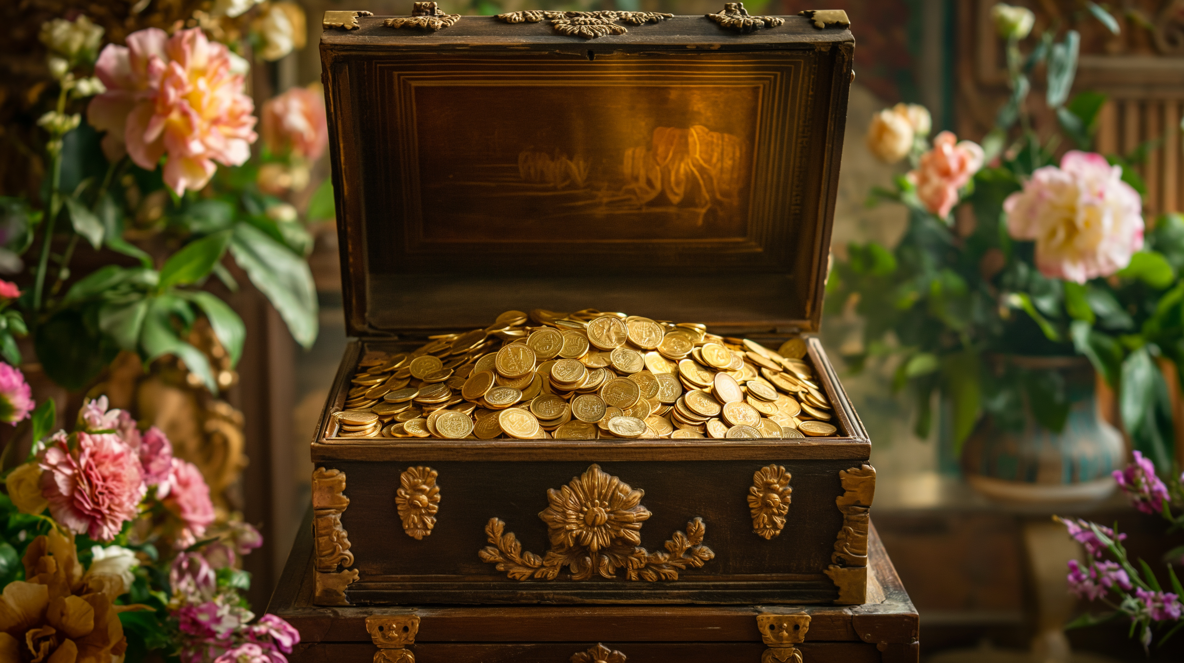 A trunk with gold coins | Source: Midjourney