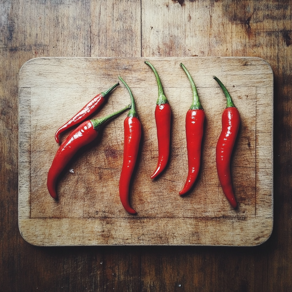 Chili peppers on a board | Source: Midjourney