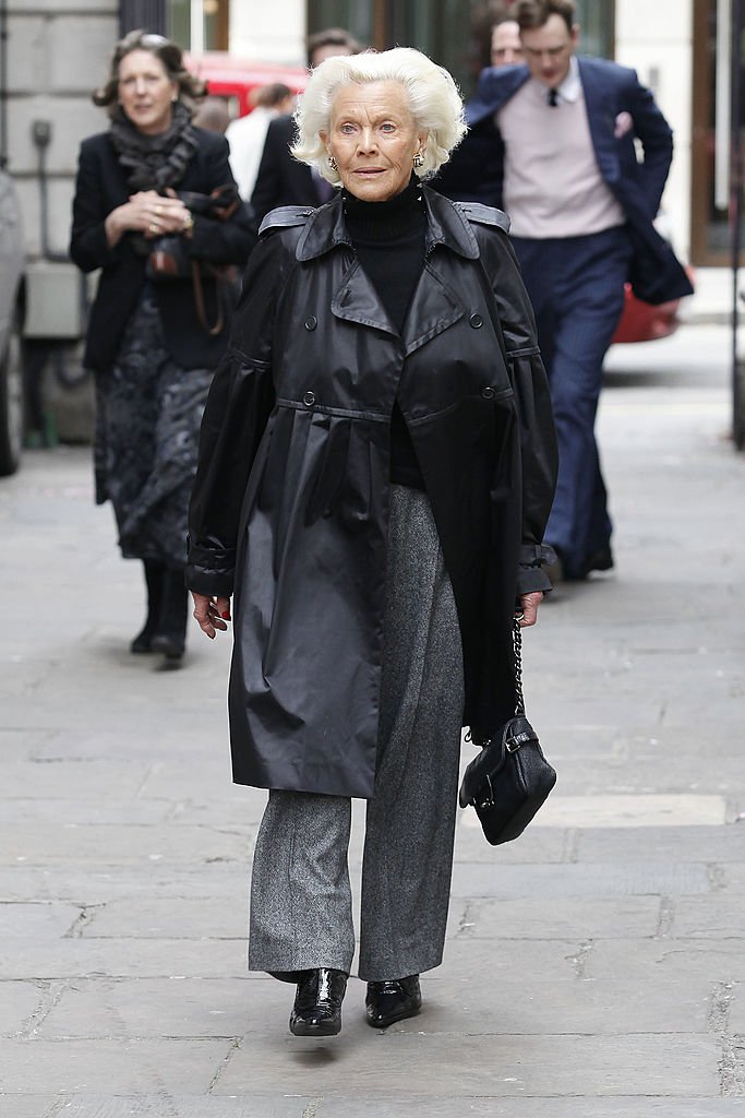 Honor Blackman attends the funeral of Christopher Cazenove at The Actors Church, Covent Garden | Getty Images