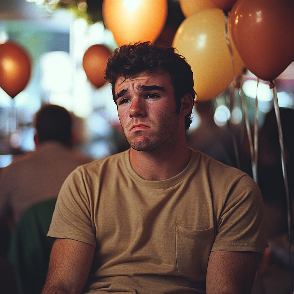 An upset man at a party | Source: Midjourney