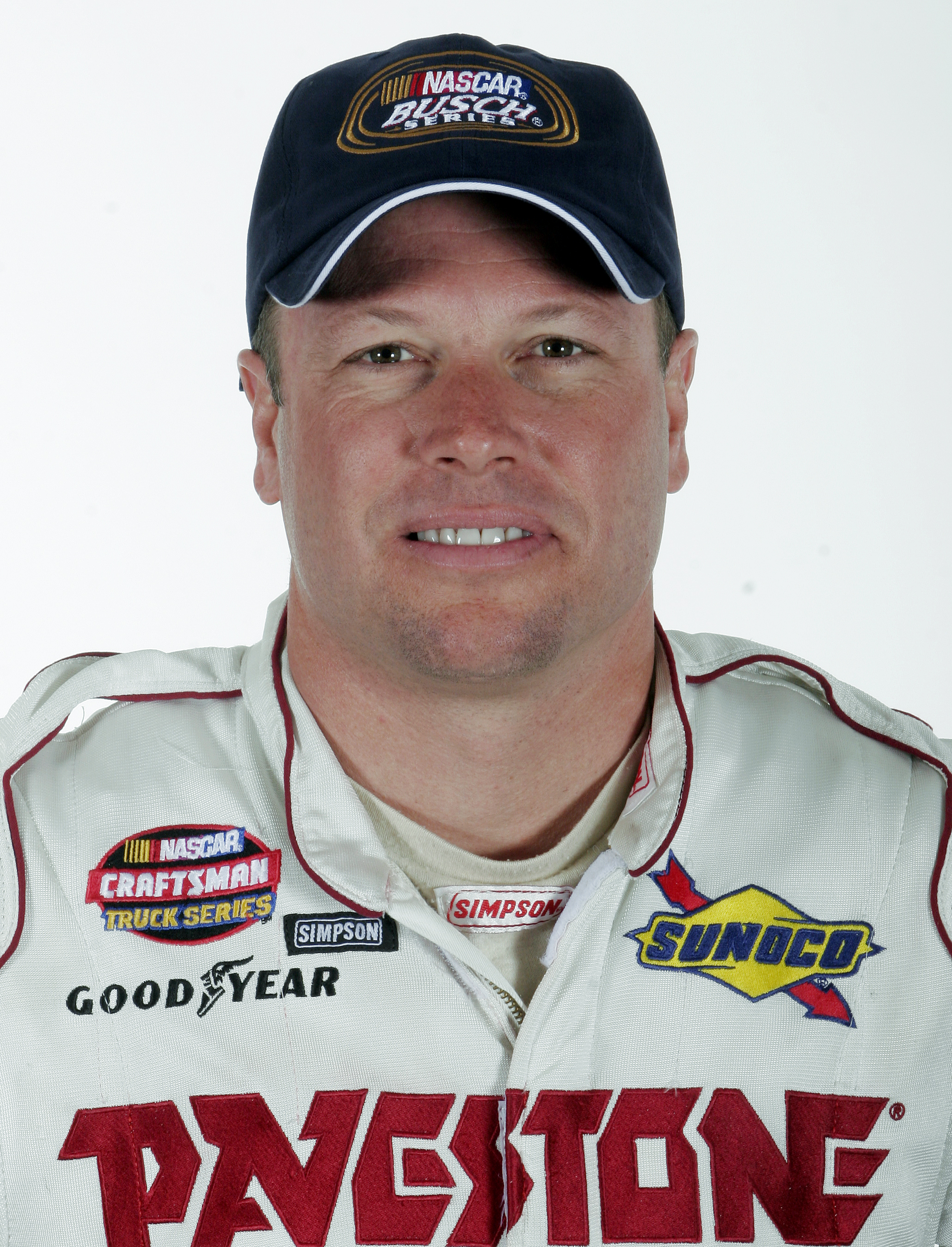 Eric Norris, driver of the #P4OT Chevrolet, during the NASCAR Busch Series in Fontana, California on February 26, 2005. | Source: Getty Images