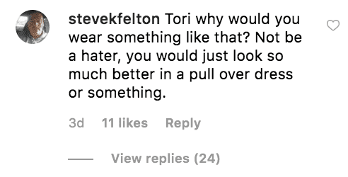 Fan comment on Tori Spelling's Instagram post. | Source: Instagram/torispelling