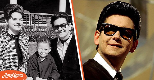 [Left] Claudette Frady, Roy Jr., and Roy Orbison pictured in the gardens at Dolphin Square, London; [Right] Roy Orbison. | Source: Getty Images