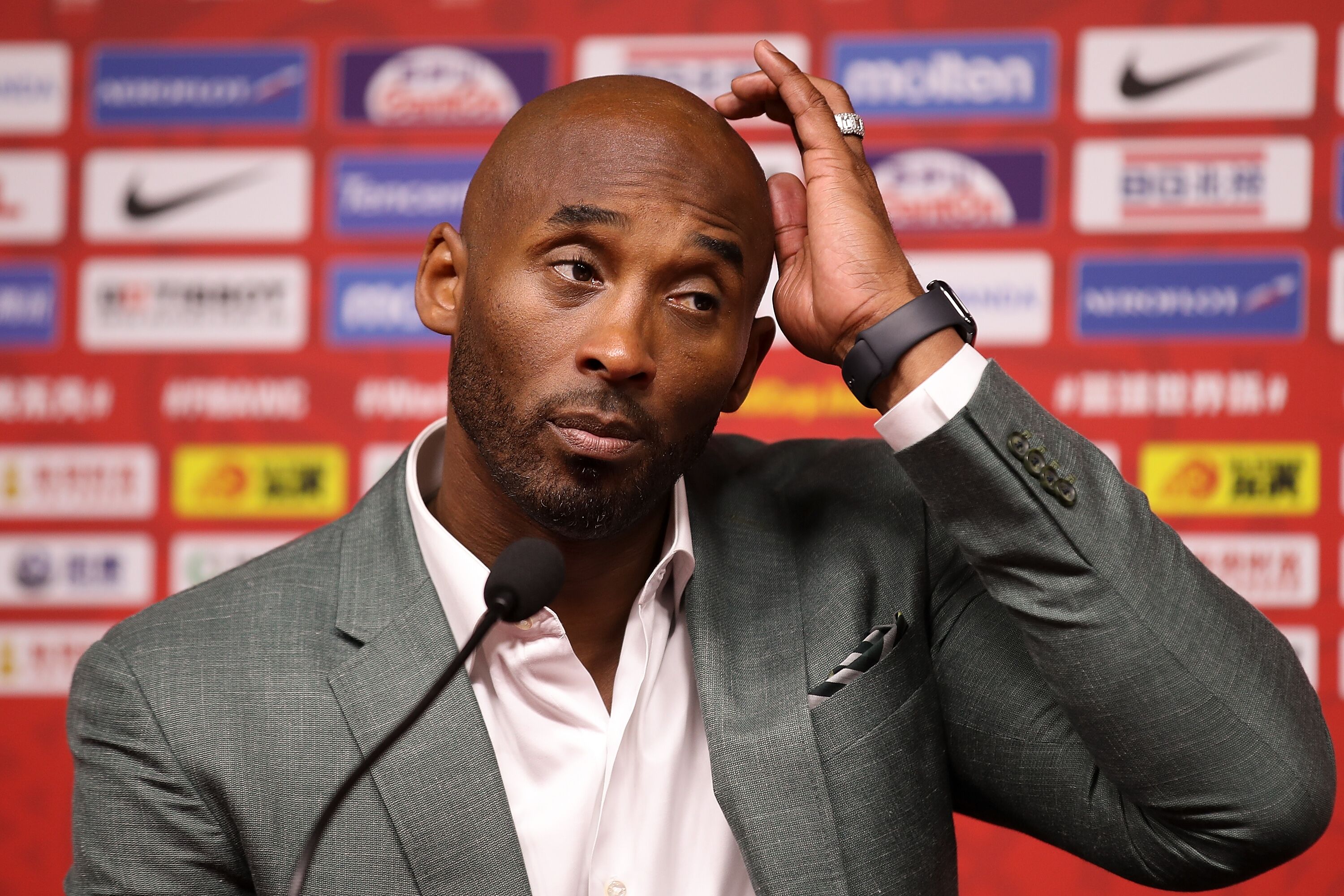 Kobe Bryant talks to the media after the game of Team Spain against Team Australia during the semi-finals of 2019 FIBA World Cup. | Source: Getty Images