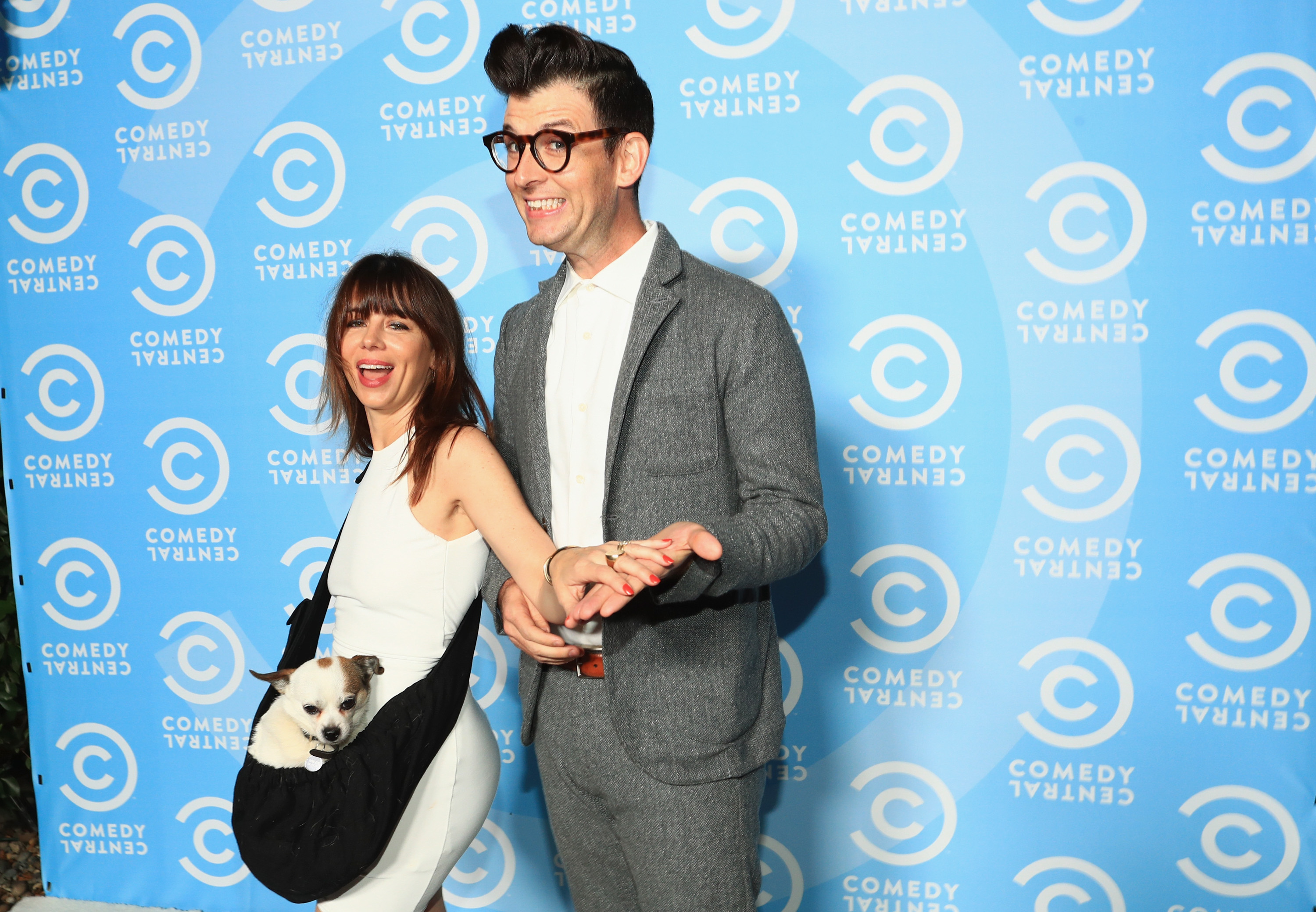 Comedians Natasha Leggero and Moshe Kasher attend the Comedy Central Pre-Emmys Party at Boulevard3, on September 17, 2016, in Hollywood, California. | Source: Getty Images