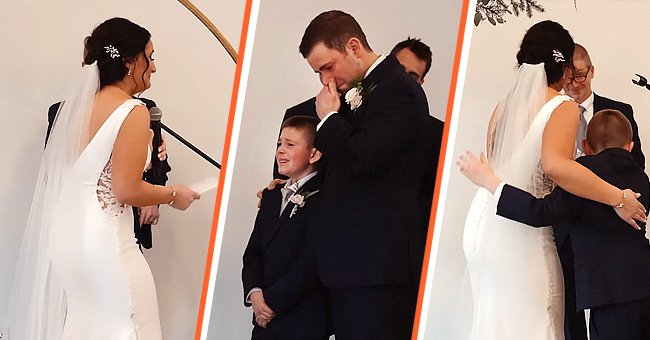 Vanessa Lynch dedicating part of her vows to Henry [left]; Henry and Craig Lynch crying [center]; Vanessa Lynch and Henry hugging [right]. │Source: instagram.com/_yellowfilms