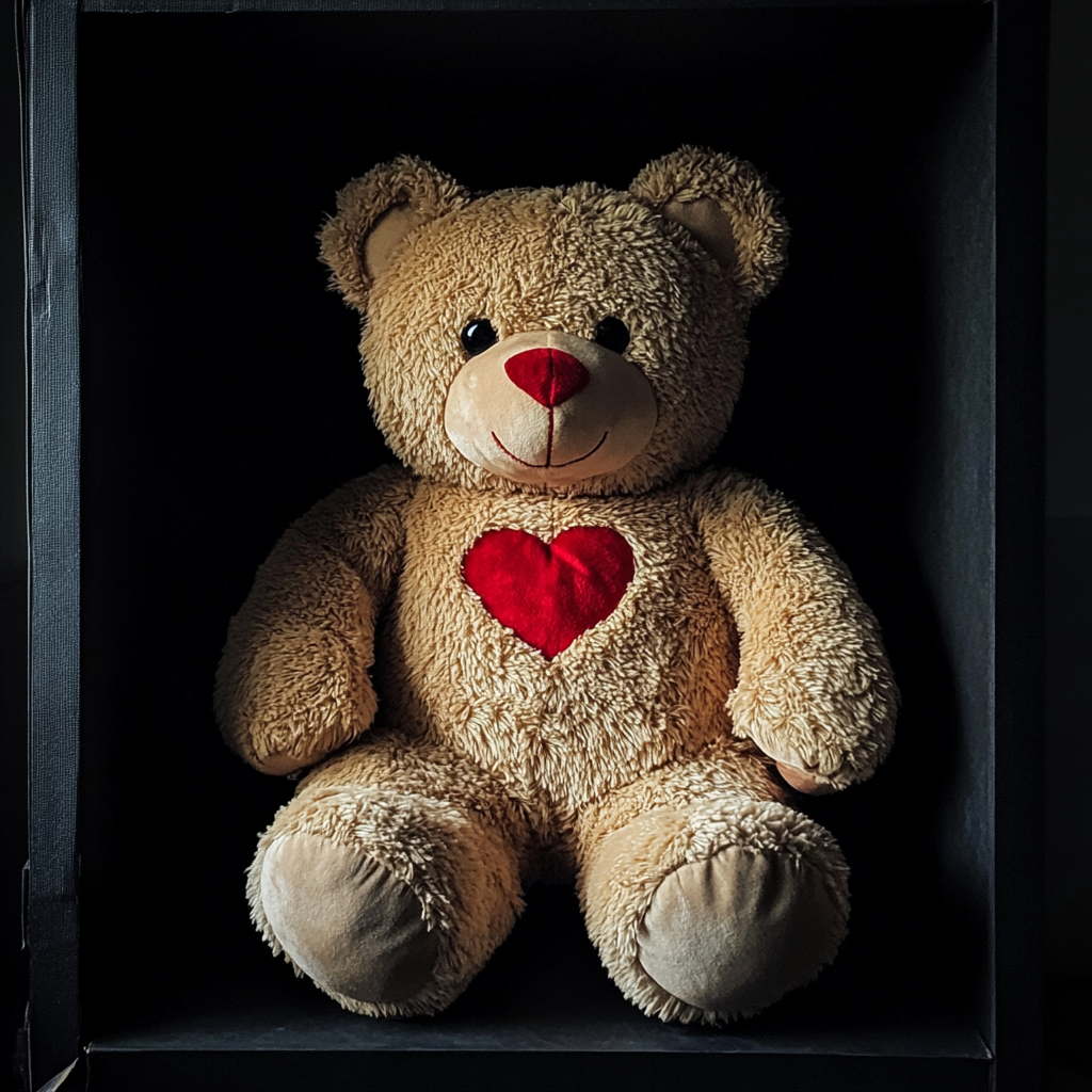 A stuffed bear in a black box | Source: Midjourney