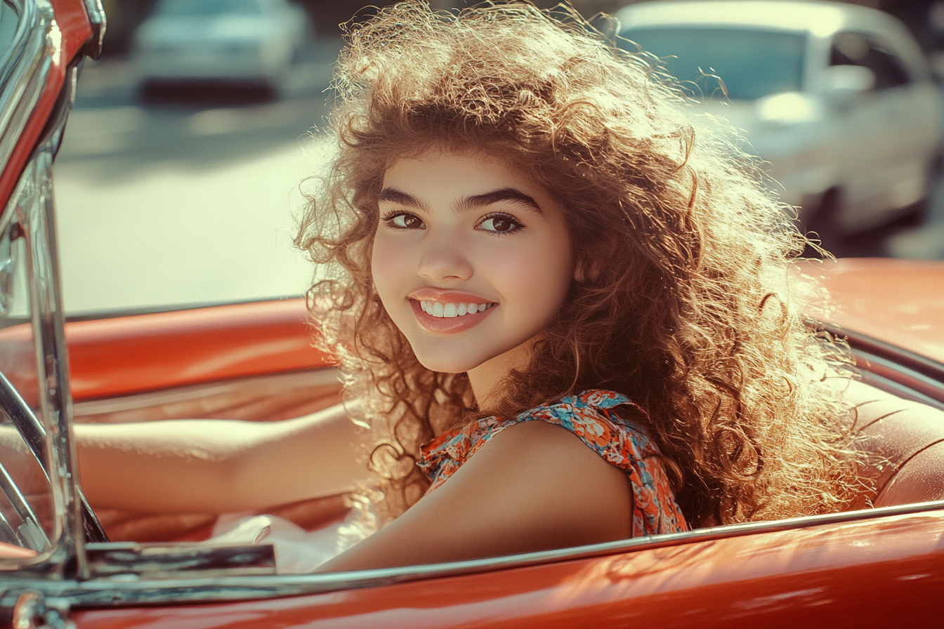 A teen girl in a red convertible | Source: Midjourney