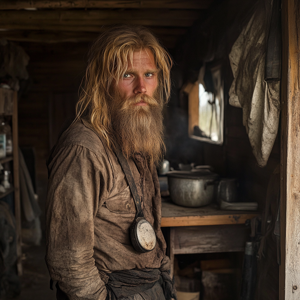 A man with a beard in a shack | Source: Midjourney