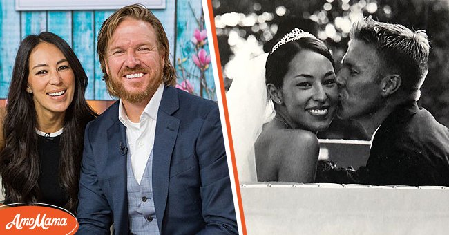 Chip and Joanna Gaines on Tuesday, October 17, 2017 [left], Chip and Joanna Gaines on their wedding day [right] | Photo:  Getty Images  instagram.com/joannagaines 