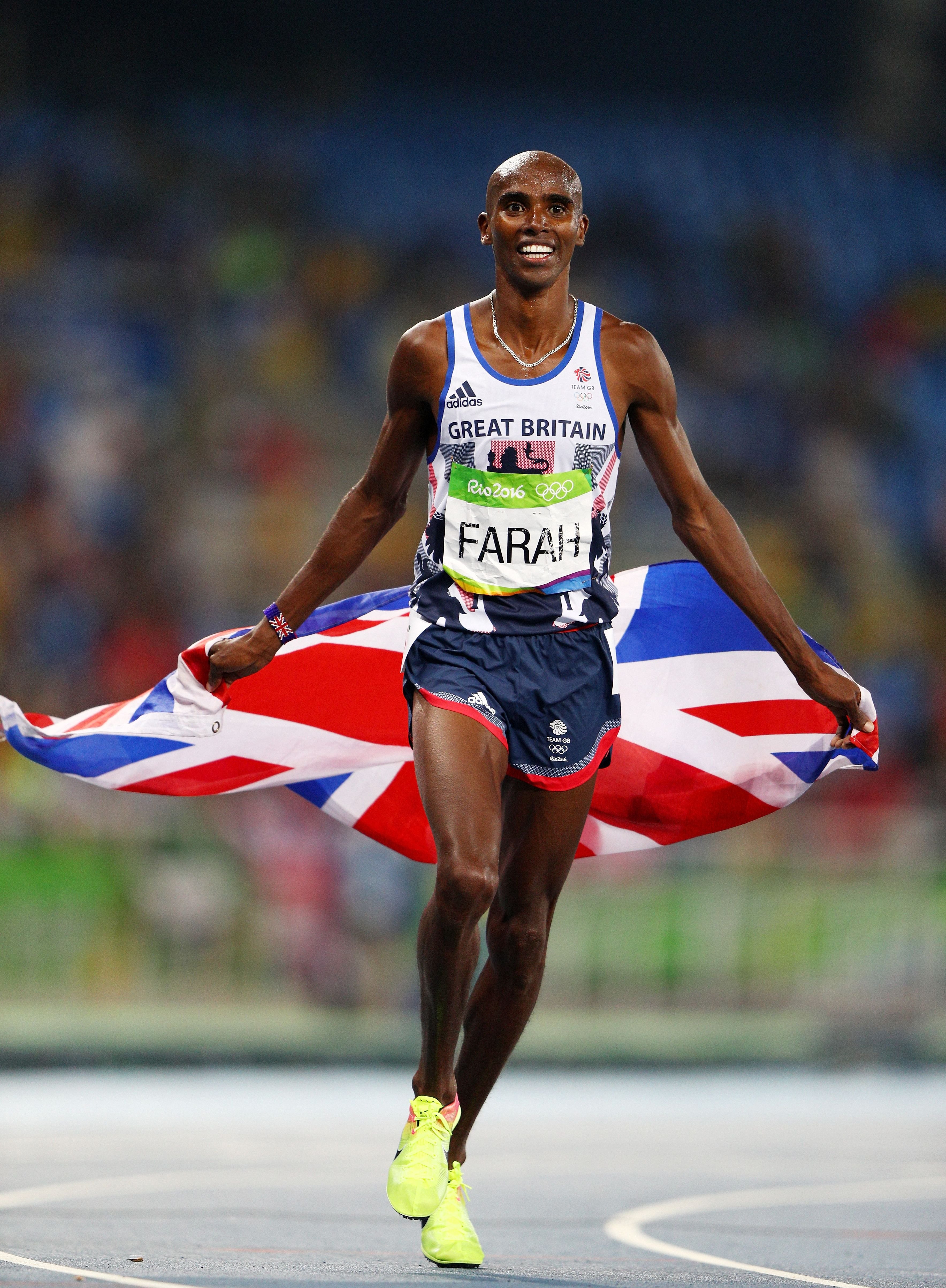 Mohamed Farah of Great Britain after winning gold in the Men's 5000 meter Final of the 2016 Olympic Games on August 20, 2016 in Rio de Janeiro, Brazil | Photo: Getty Images