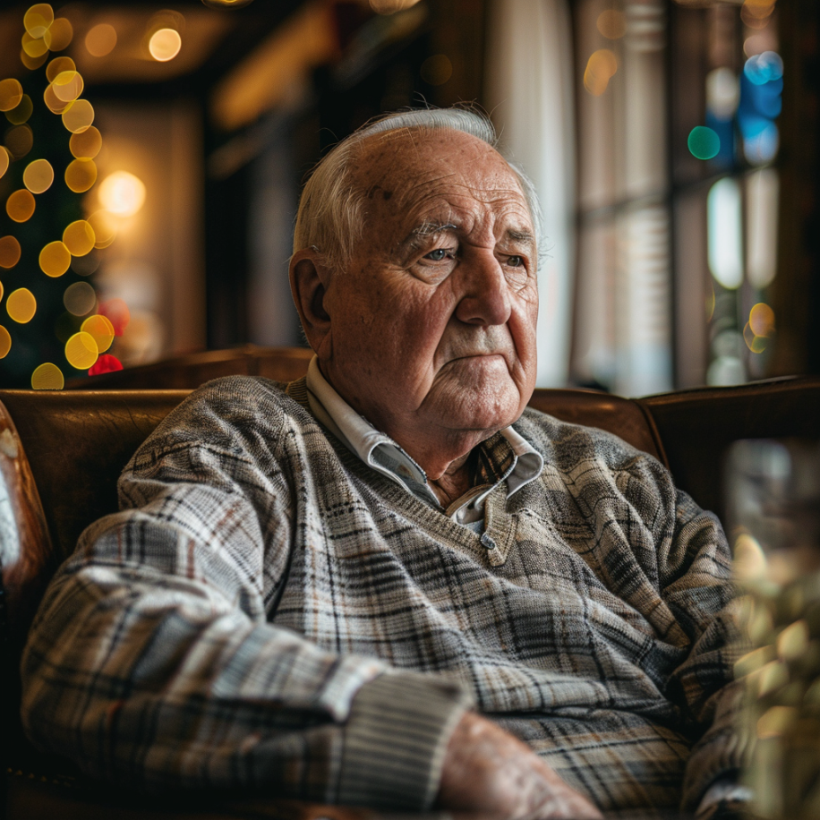 A sad grandfather sitting alone in a restaurant | Source: Midjourney