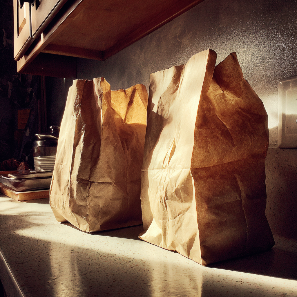 Brown paper bags on a kitchen counter | Source: Midjourney