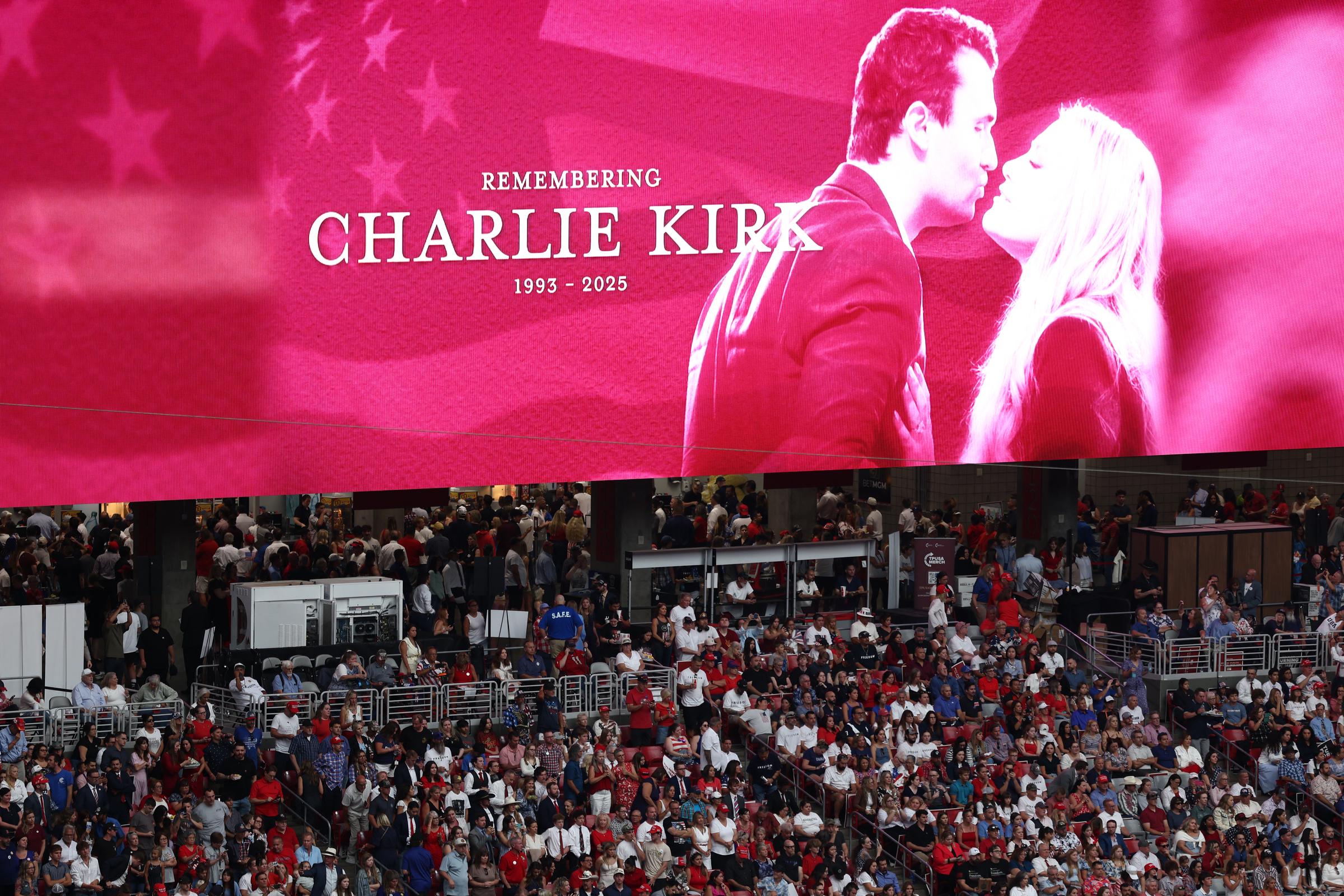 People attend the public memorial service for Charlie Kirk at State Farm Stadium on September 21, 2025 in Glendale, Arizona | Source: Getty Images