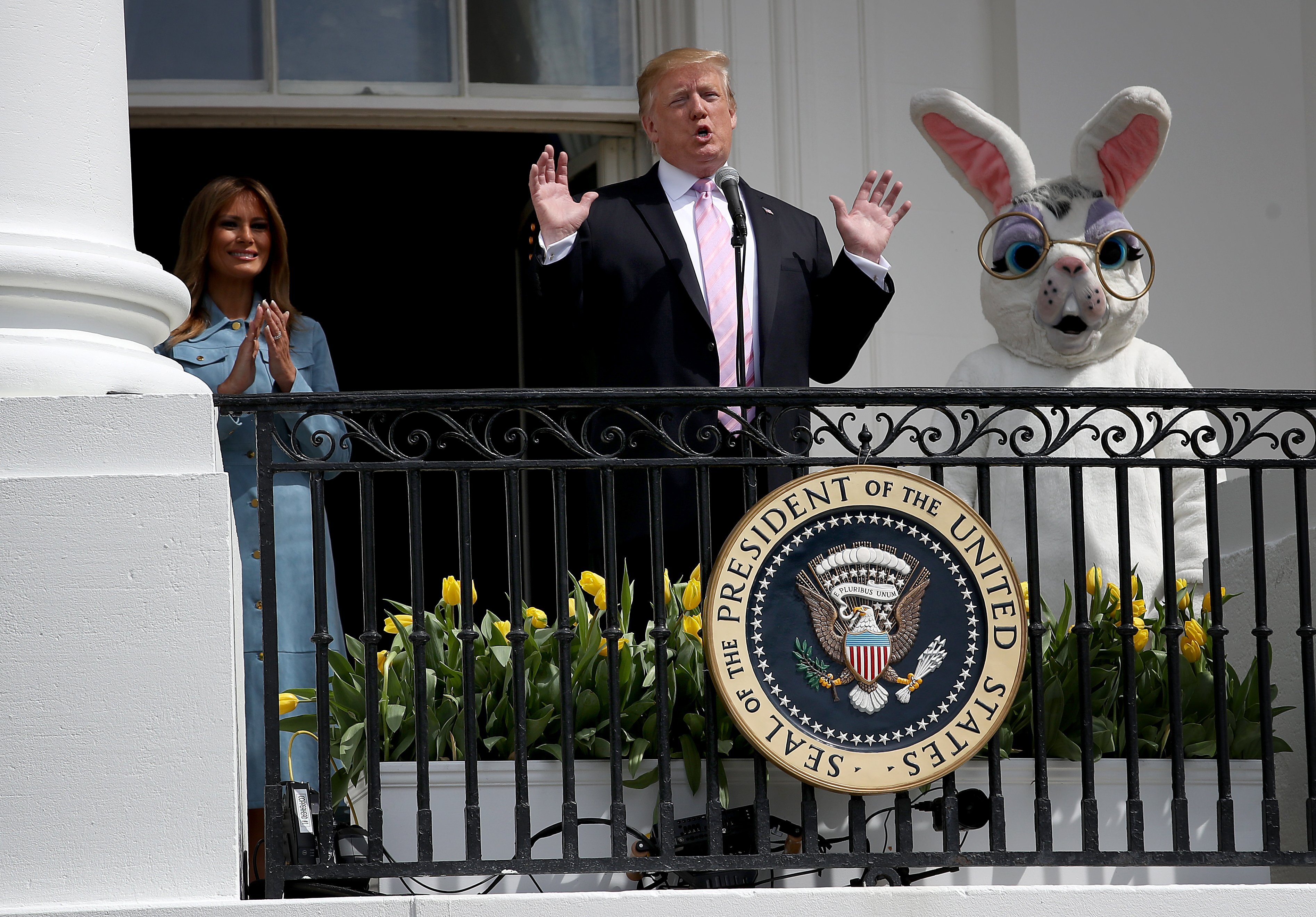 Donald Trump delivering the welcoming speech to the 141st Easter Egg Roll at the White House | Photo: Getty Images